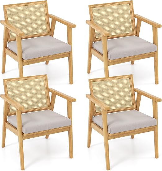 Rattan Accent Chair Set of 2 with Curved Backrest