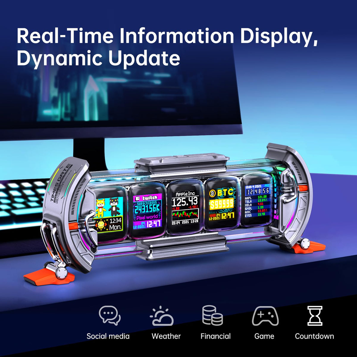 Cyberpunk Gaming Digital Alarm Clock with RGB LED Display