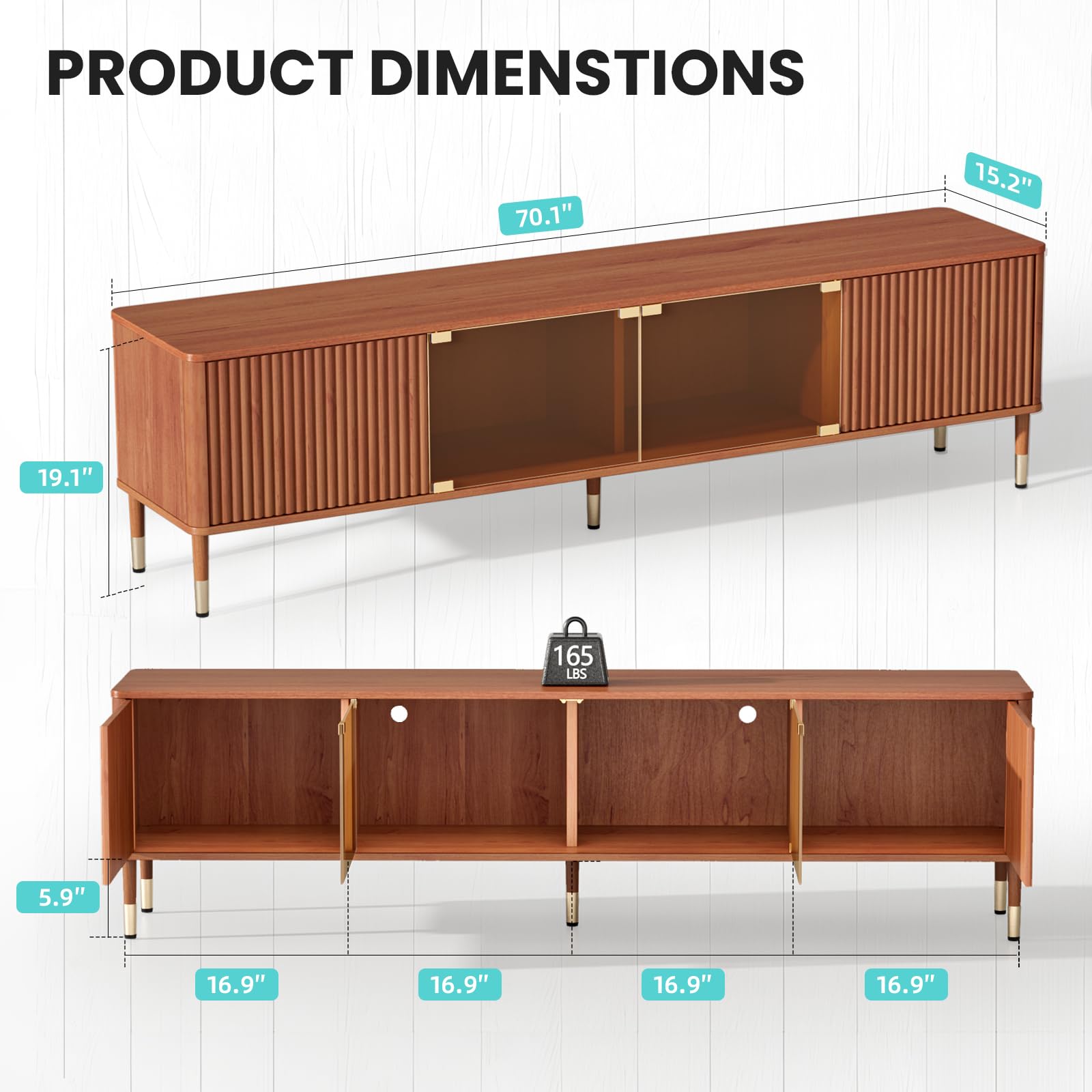 70" Mid Century Modern TV Stand with LED Lighting