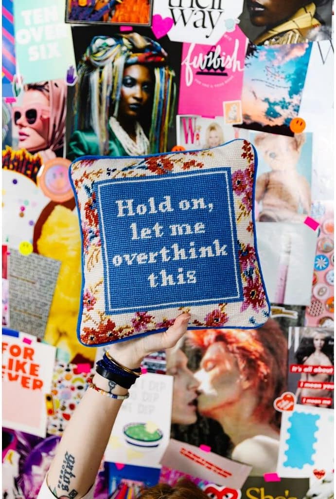 Needlepoint Decorative Throw Pillow - Overthink - 11x11