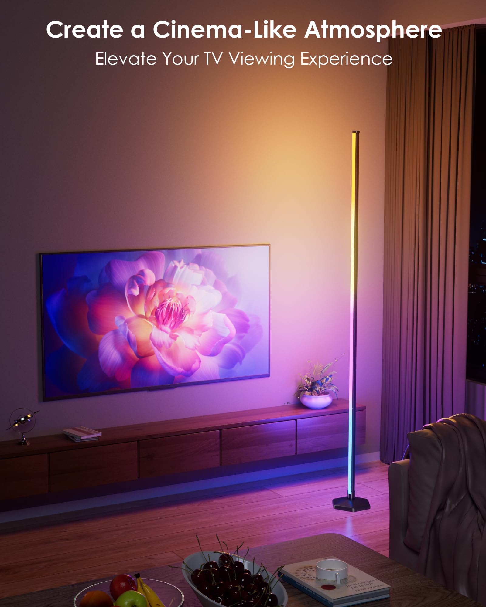65" RGB Corner Floor Lamp with Music Sync and Remote Control