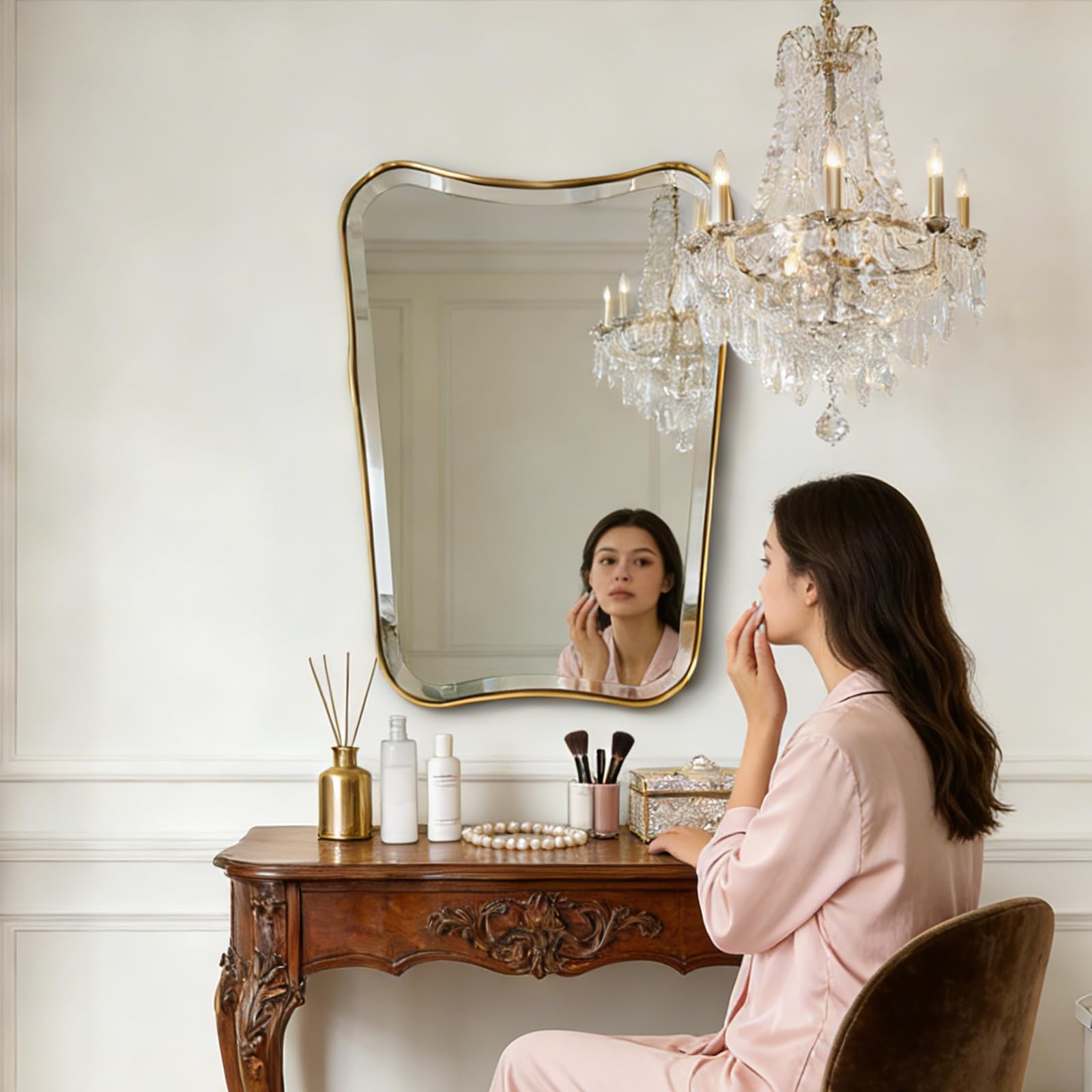 Wavy Bathroom Mirror 36x24 Gold Brushed Stainless Steel