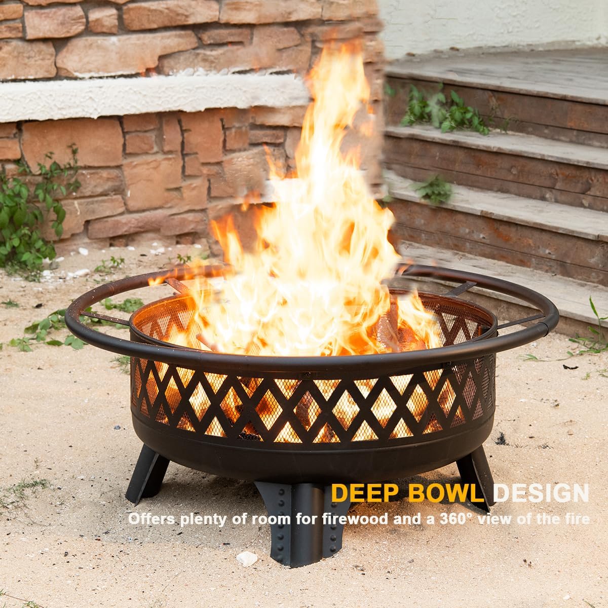 38 Inch Round Wood Burning Fire Pit with Grill
