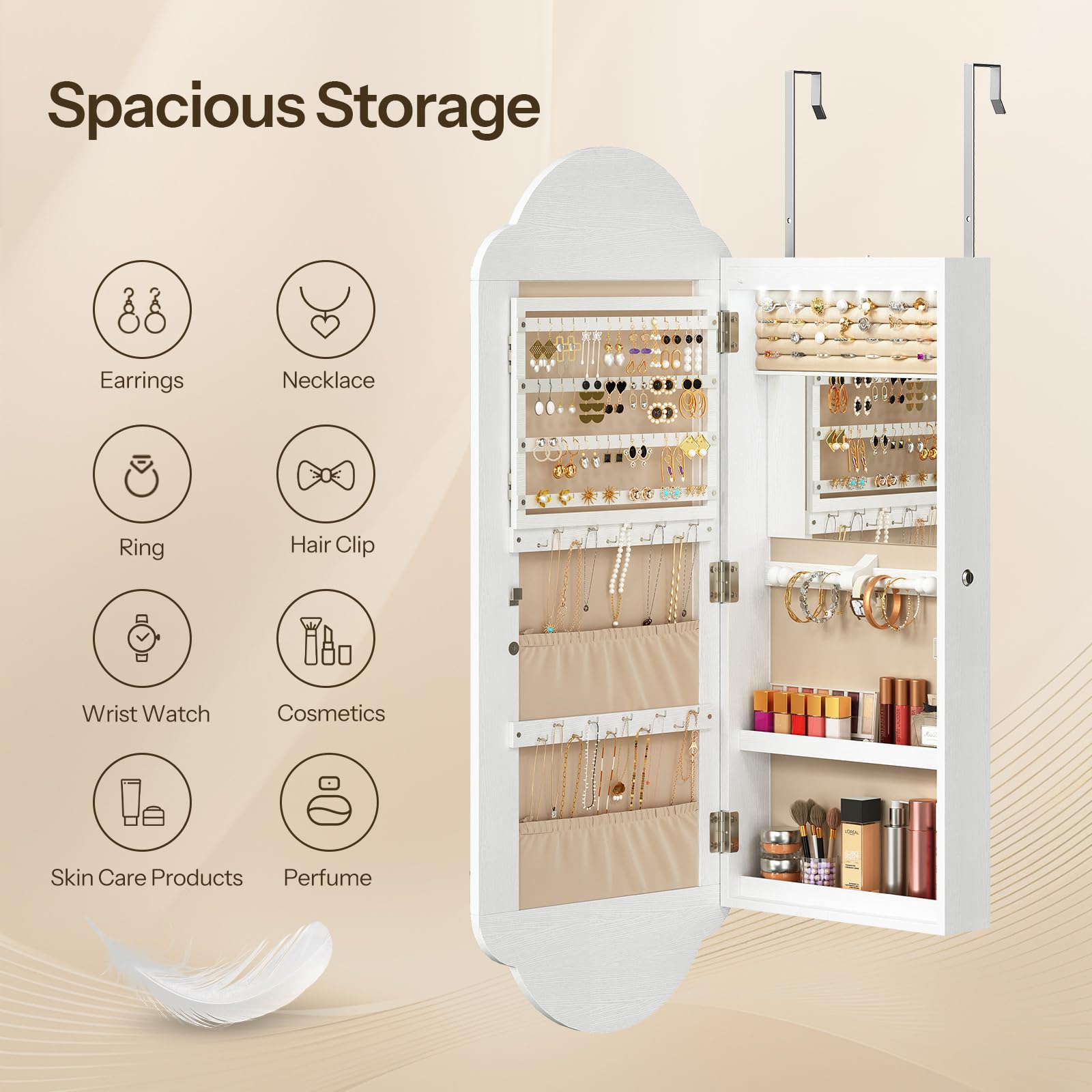 Wide LED Jewelry Cabinet with Mirror