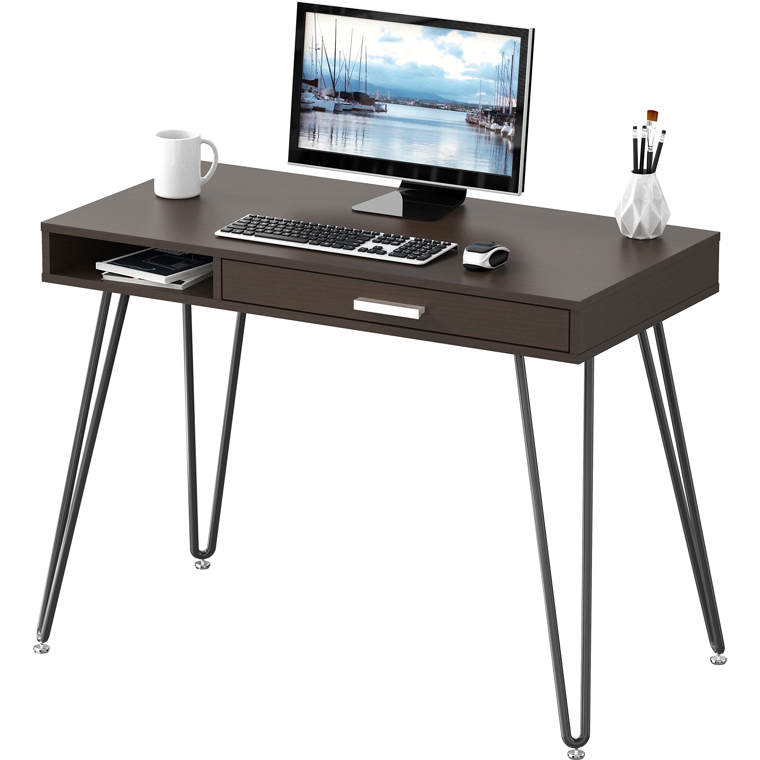 Computer Hairpin Leg Desk with Drawer