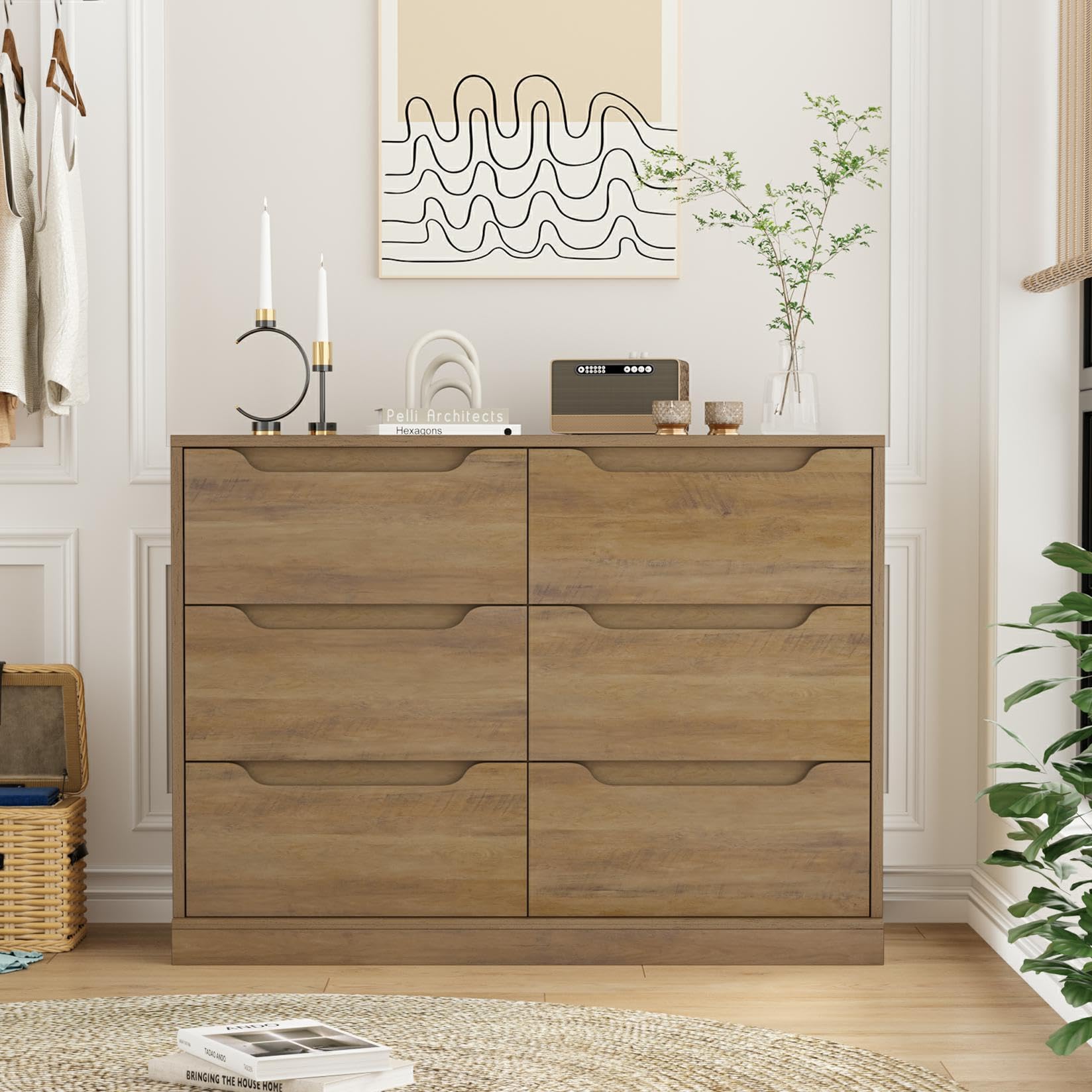 Modern 6 Drawer Dresser with Cut-Out Handles