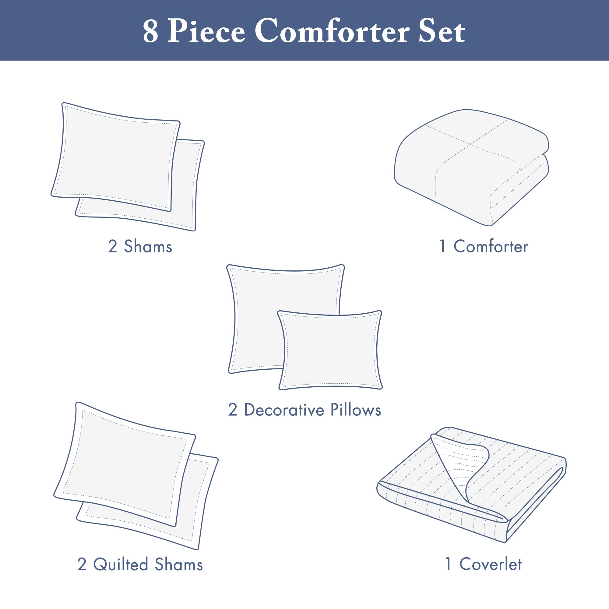 Seersucker Comforter and Coverlet Set King 8 Piece
