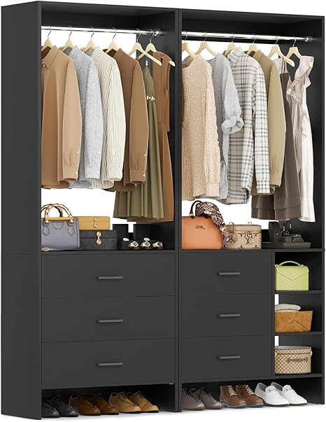 Closet System with 6 Drawers and Hanging Rods