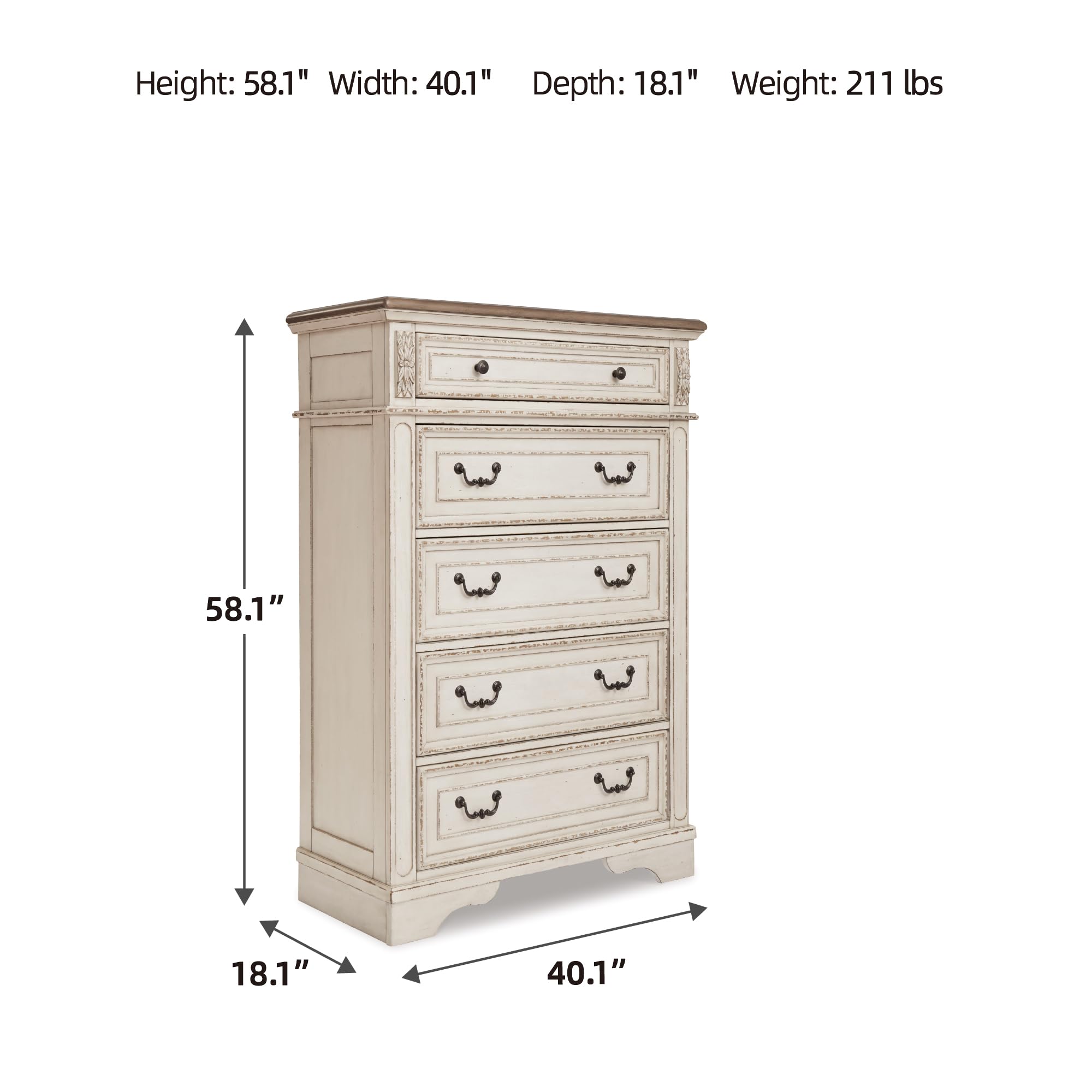5-Drawer Chest Chipped White