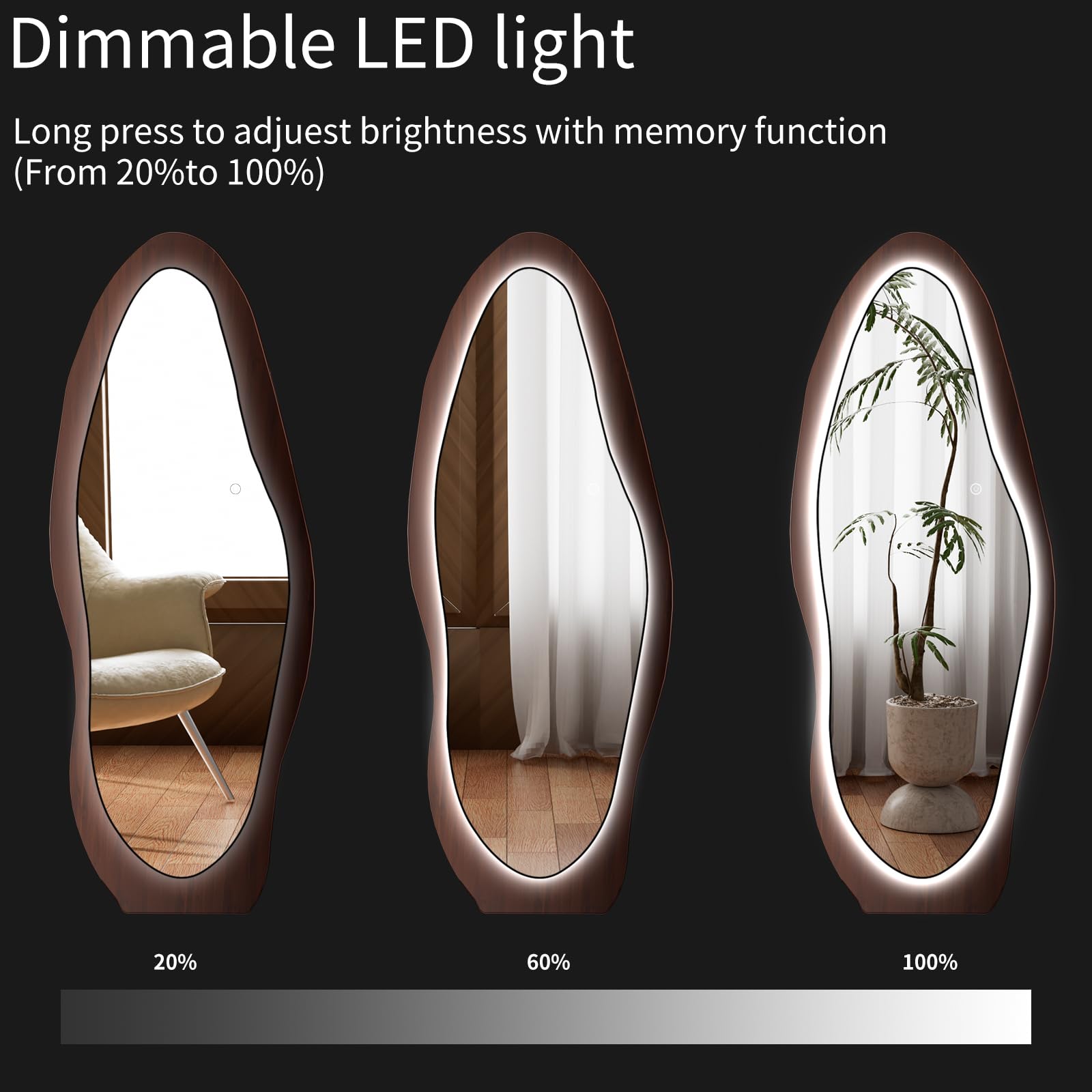 LED Wood Full Length Mirror with Wavy Frame