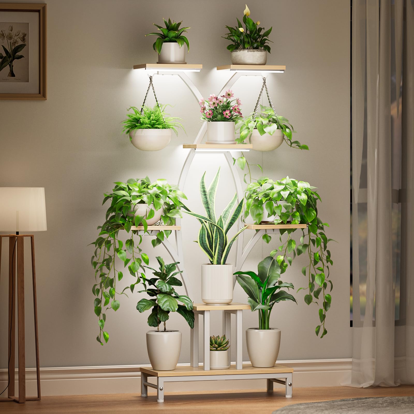 7-Tiered Metal Corner Plant Stand with Grow Lights