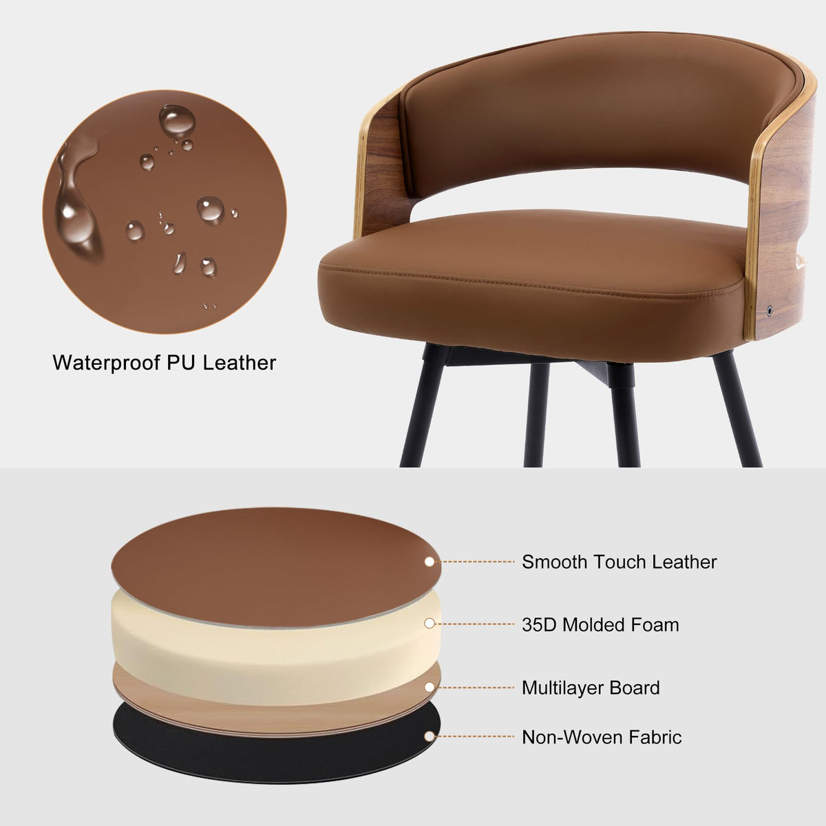 Swivel Bar Stools Set of 2 - 26 Inch Counter Height