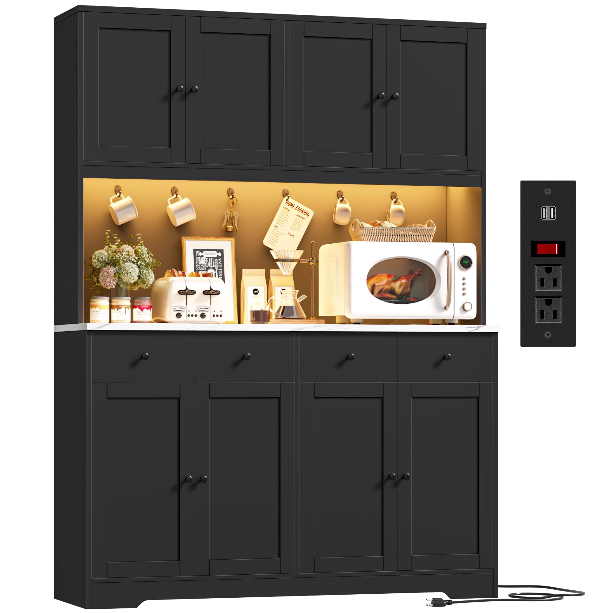 LED Kitchen Pantry Cabinet with Power Outlet