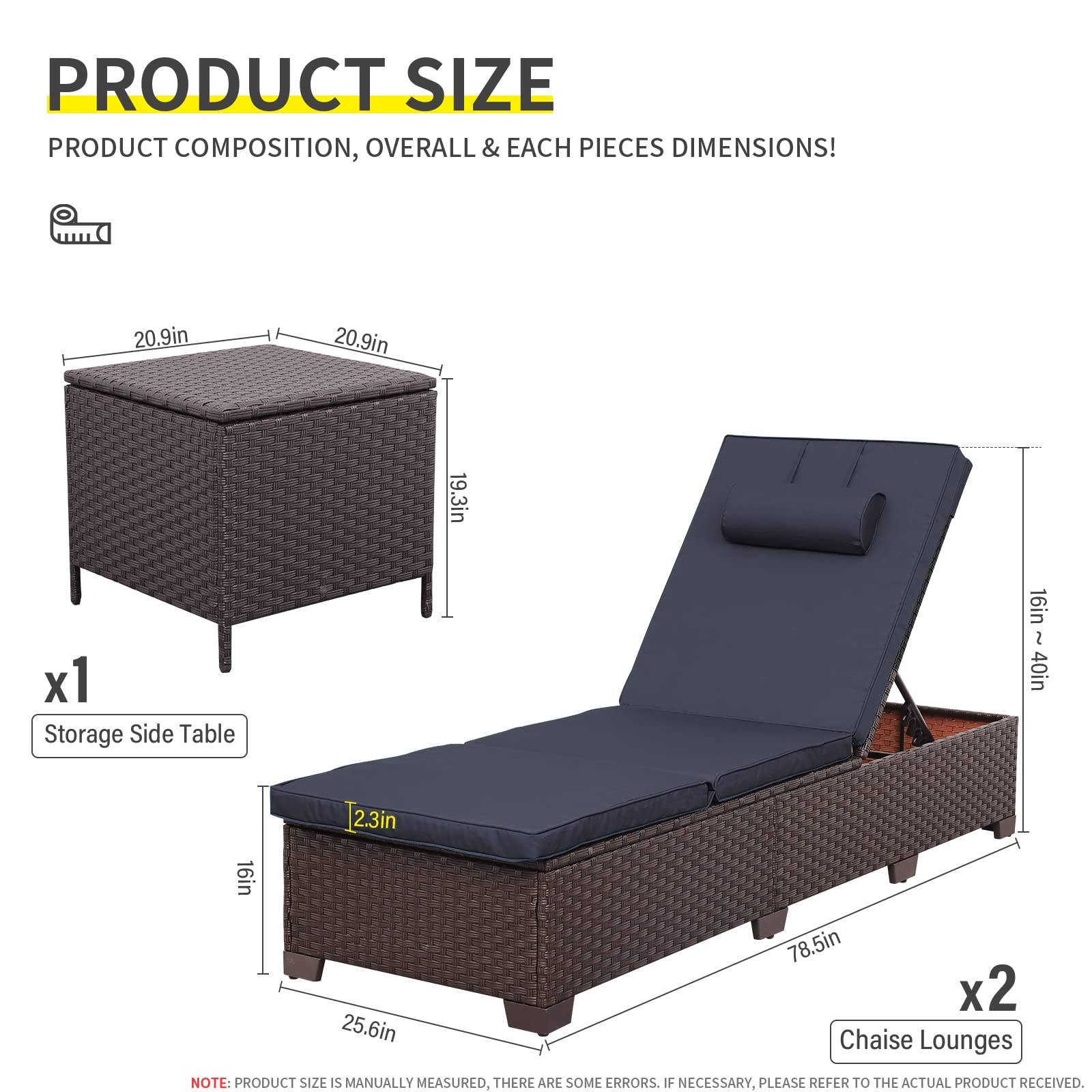 Outdoor Chaise Lounge Set with Storage Table