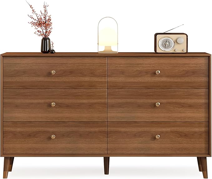 6 Drawer Walnut Dresser with TV Stand Slots