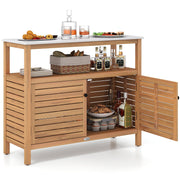 Acacia Wood Patio Storage Cabinet with Marble-Like Countertop