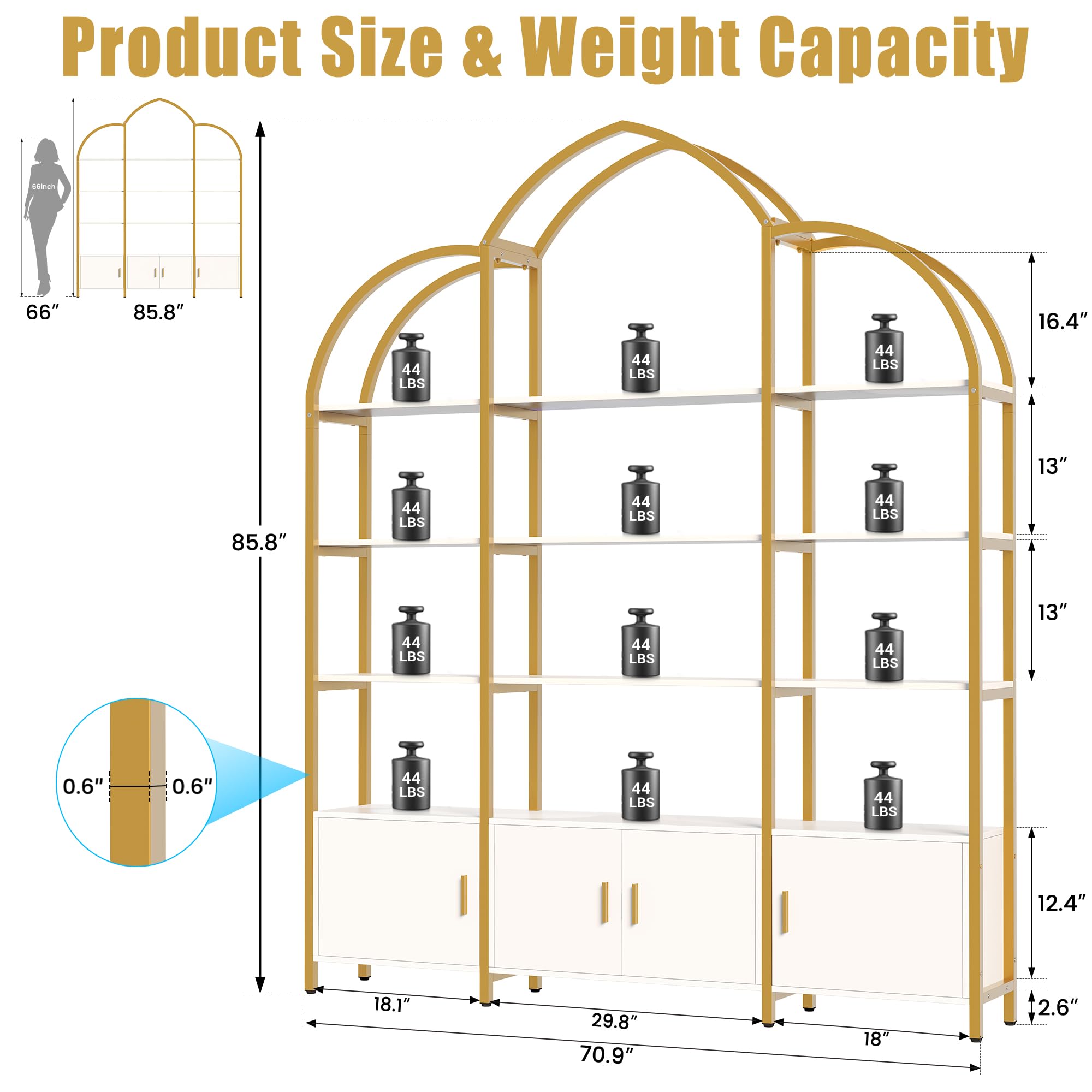 Arched Bookshelf with Storage