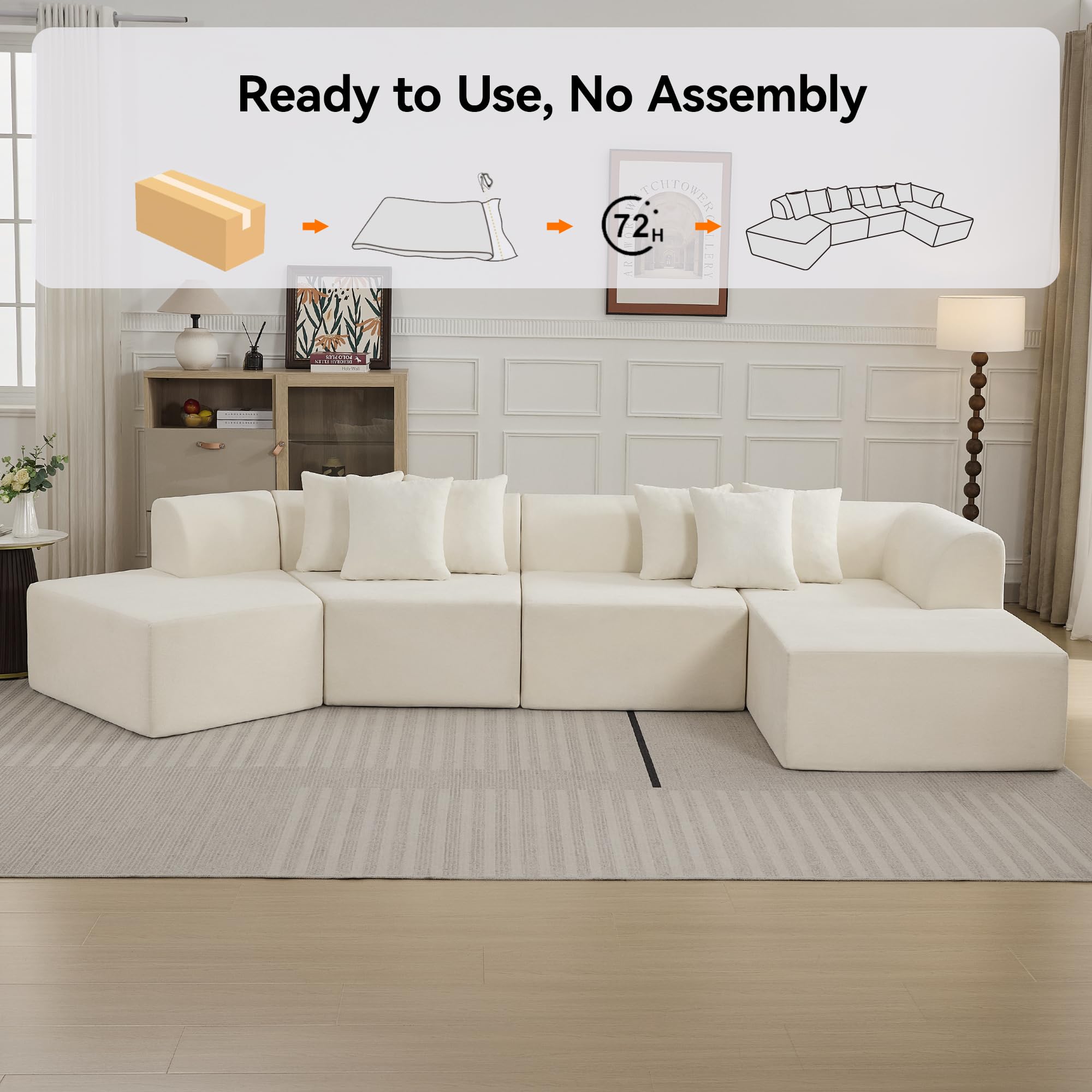 140'' Oversized Cloud Velvet Curved Sectional Couch with L-Shape Chaise