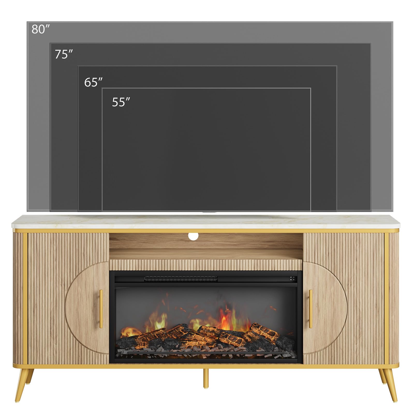 Fluted Fireplace TV Stand with Electric Fireplace