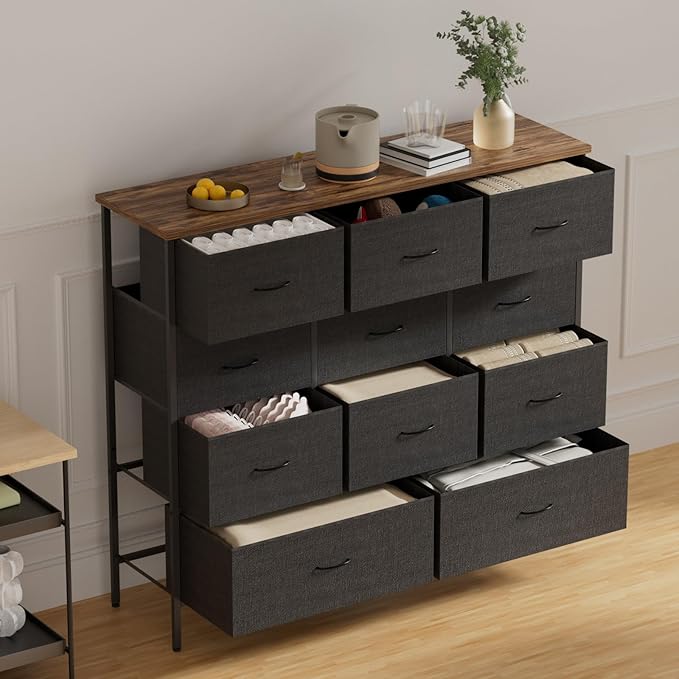 11-Drawer Wide Dresser with Fabric Storage