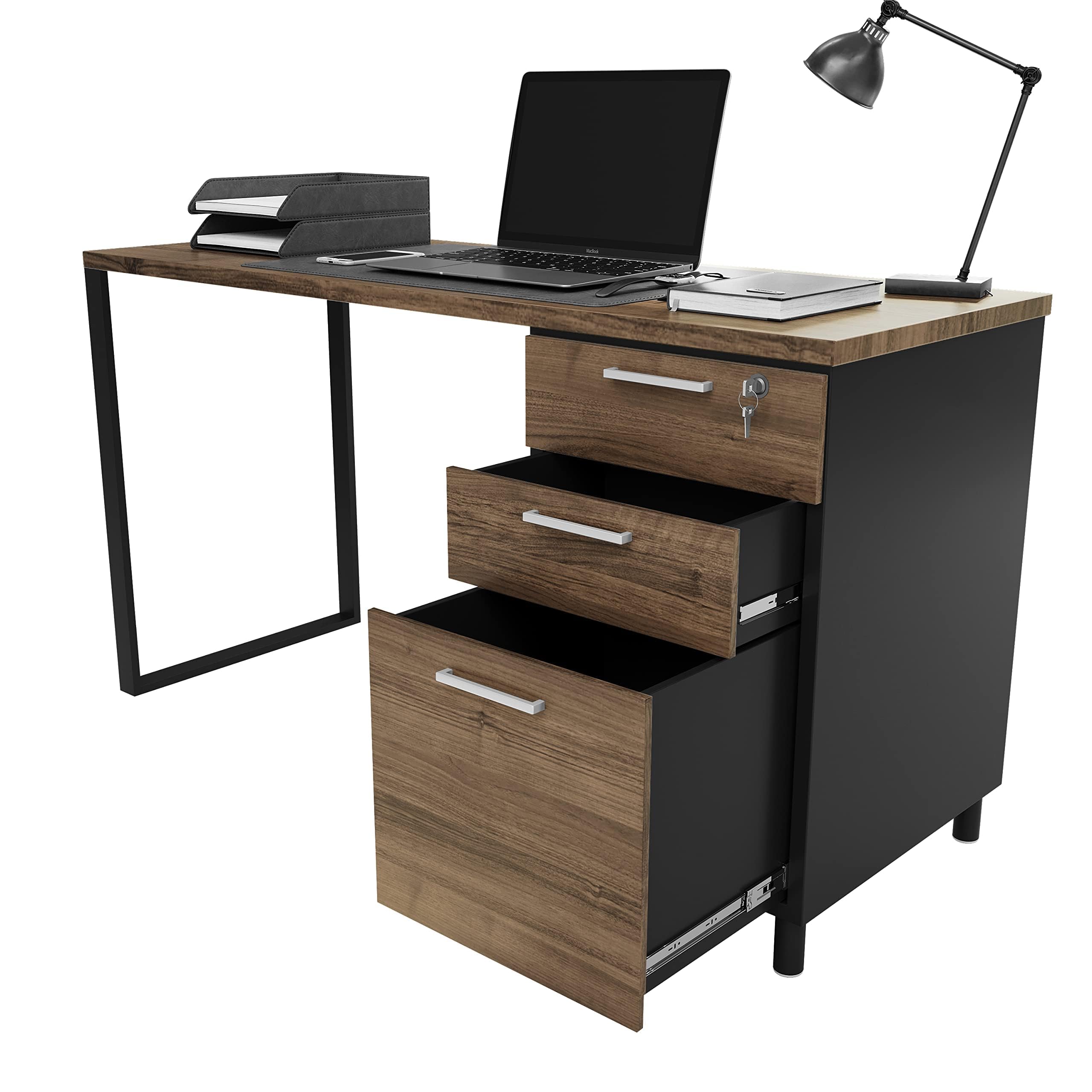 Milano Office Computer Desk with 3 Locking Drawers