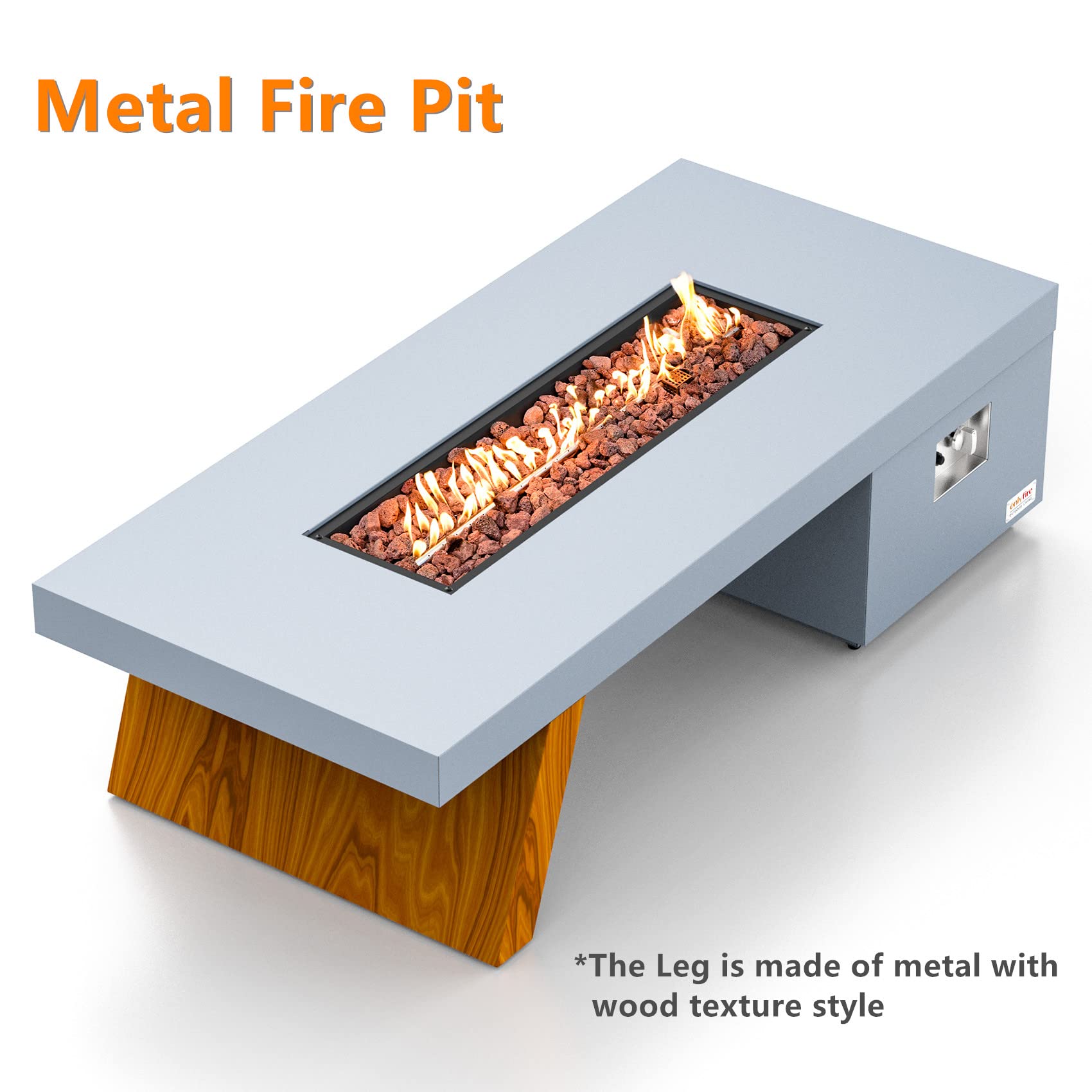 60" Propane Gas Fire Pit Table with Wooden-Visual Leg