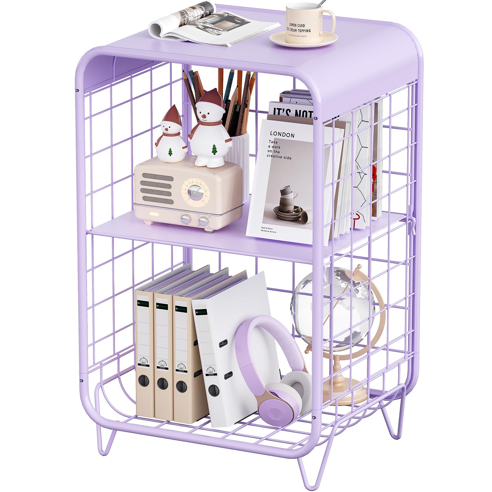 3-Tier Metal Side Table with Storage