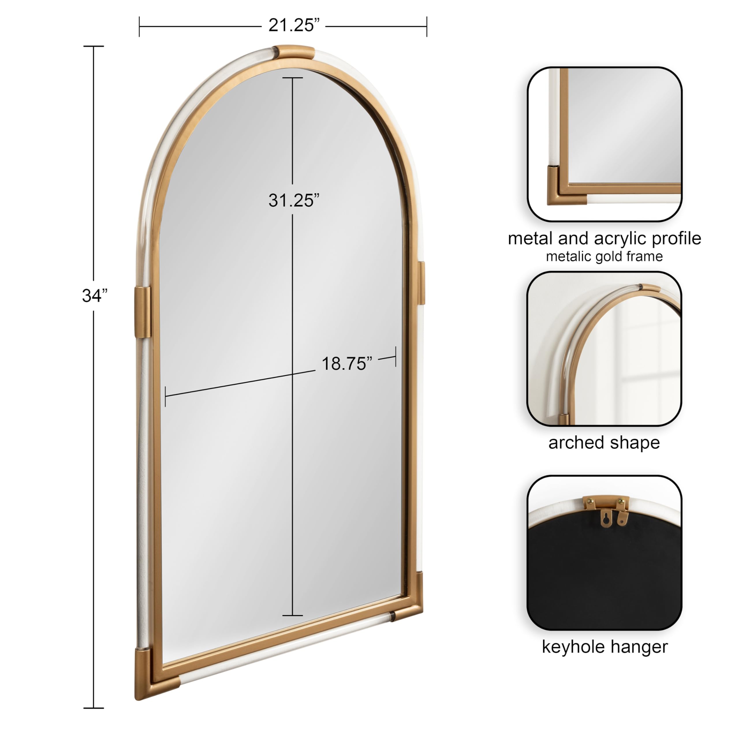 Acrylic Arch Mirror with Metal Detailing