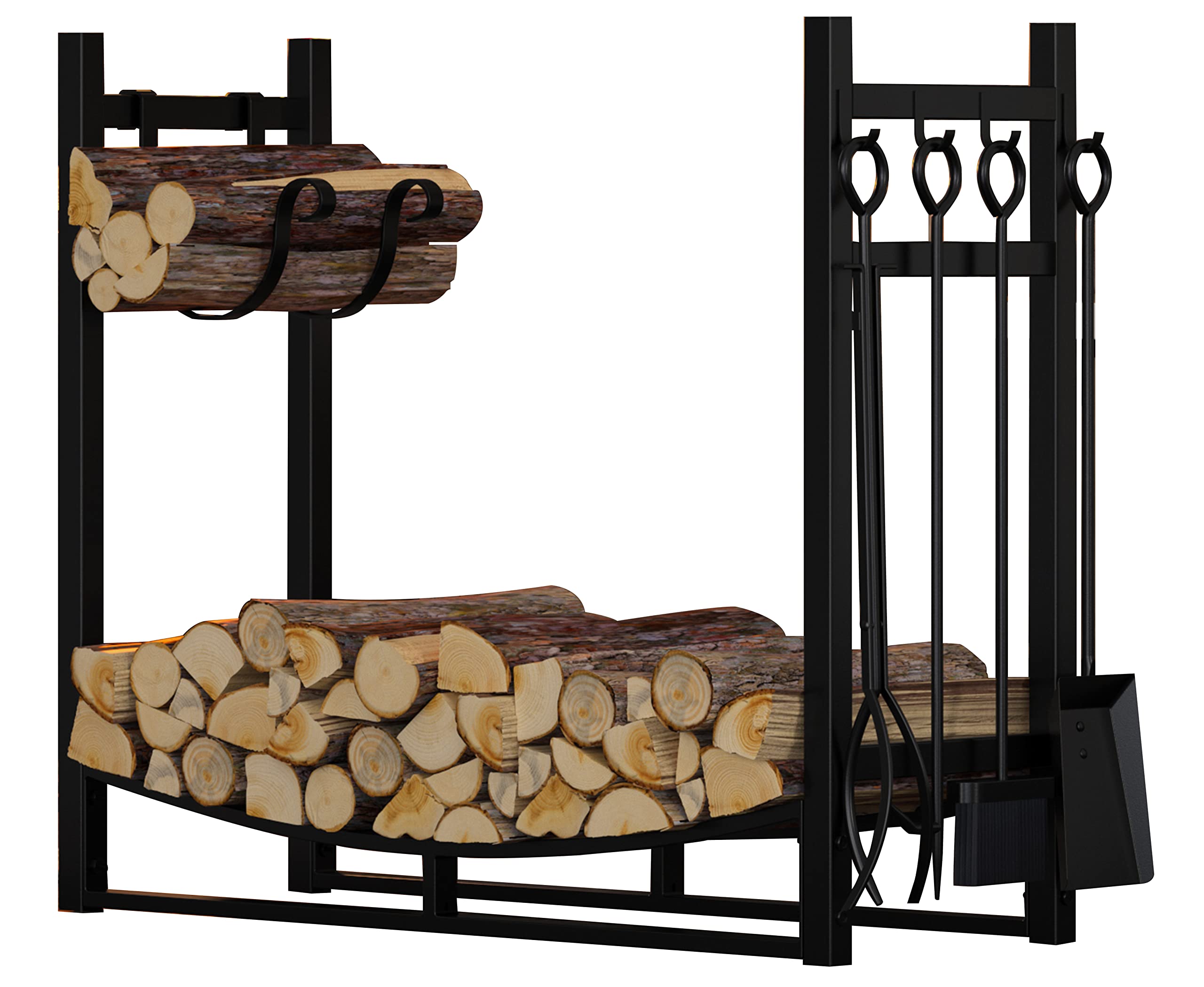 Fireplace Log Rack with Kindling Holder and 4 Tools