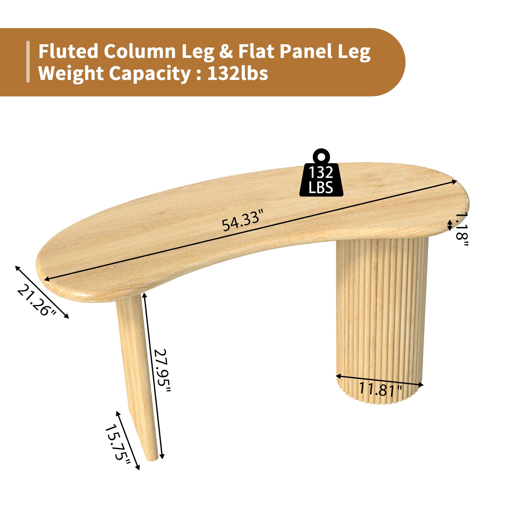 54.3" Curved Computer Desk with Fluted Legs