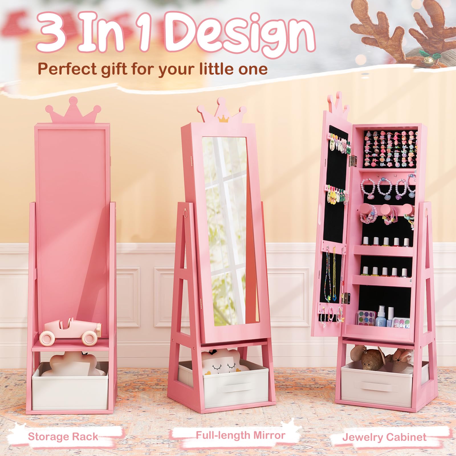 Kids Jewelry Armoire with Full-Length Mirror