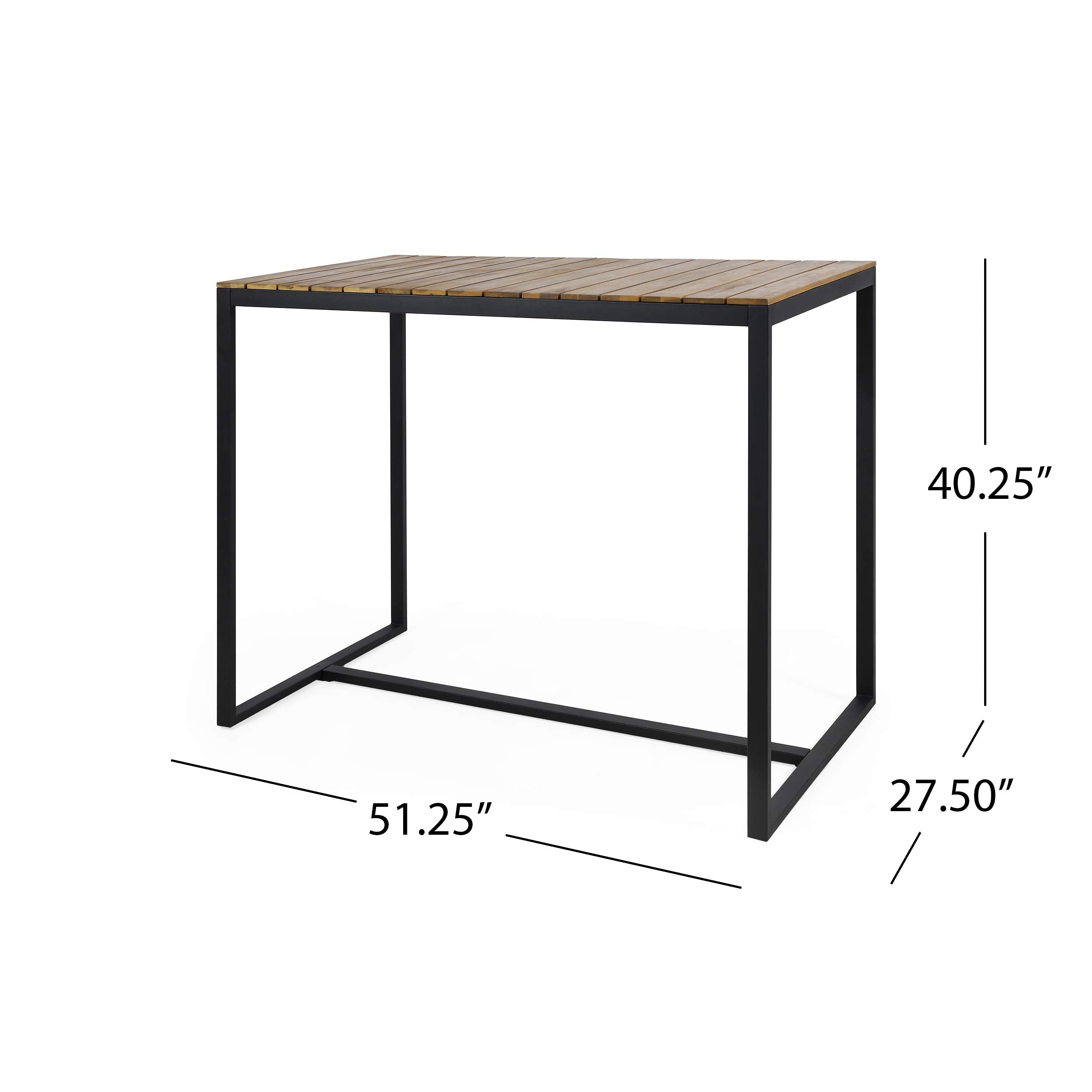 Outdoor Acacia Wood Bar Table with Metal Frame
