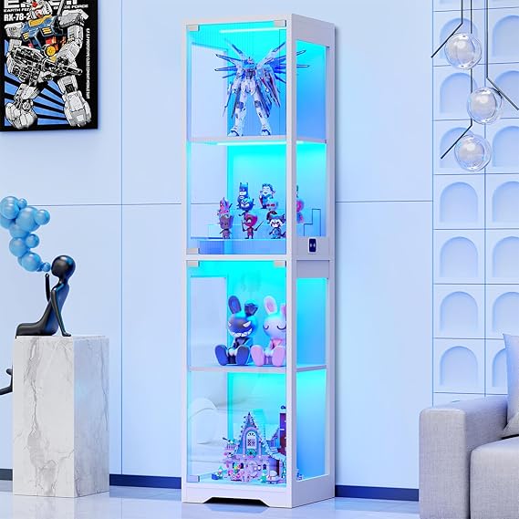 4-Tier Glass Display Cabinet with LED Lights