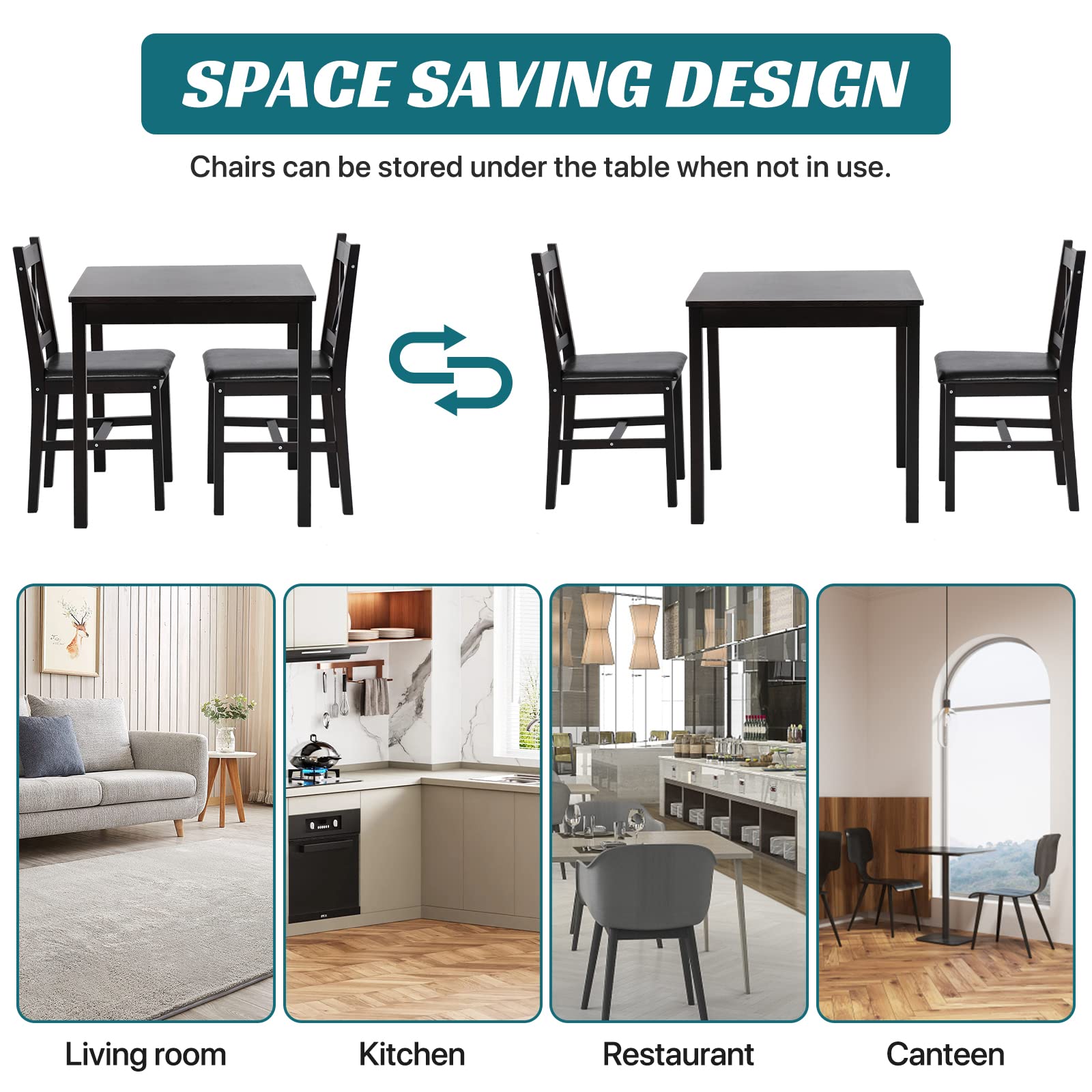 3-Piece Dining Table Set with 2 Chairs