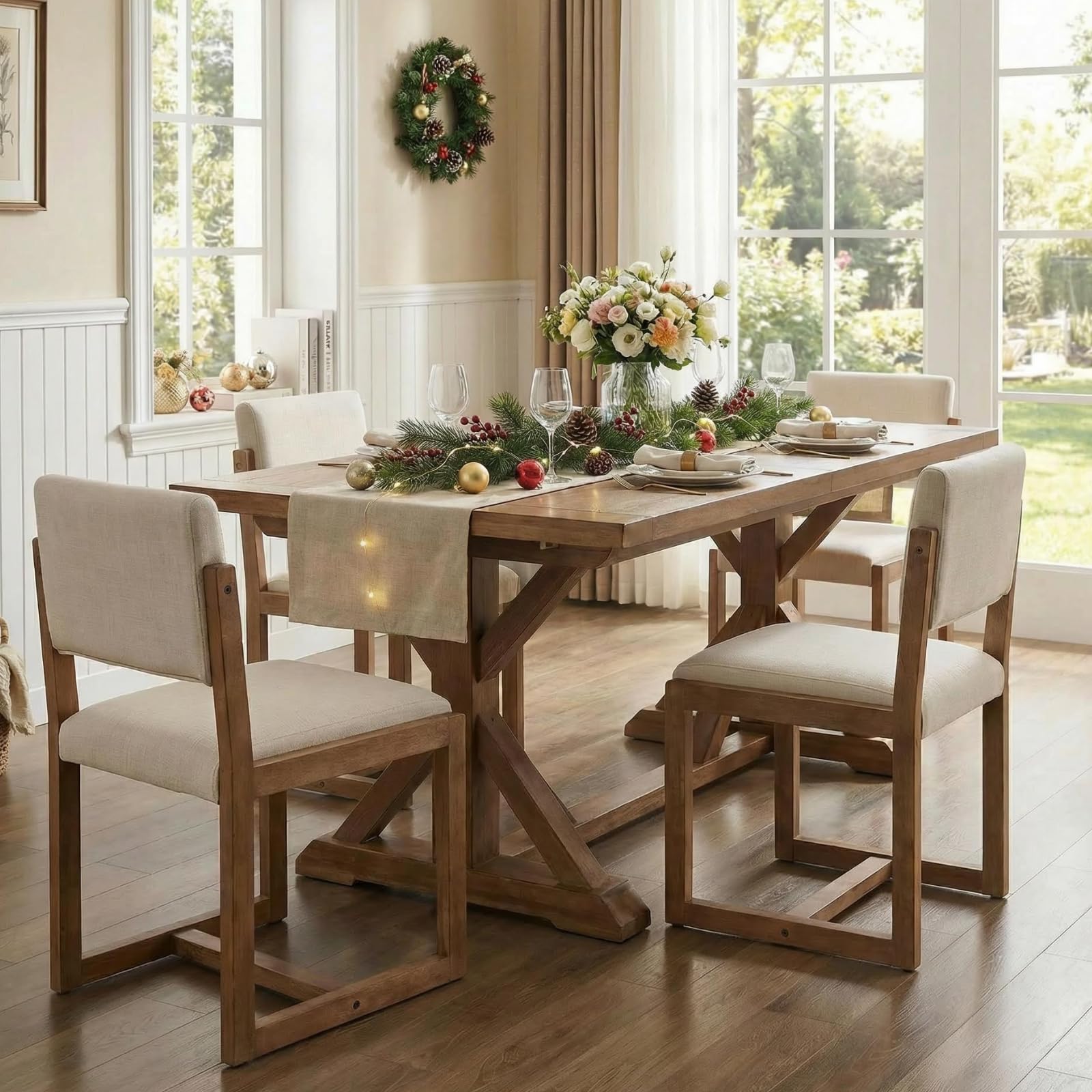 Upholstered Dining Chairs Set of 4 - Mid-Century Modern Linen Fabric
