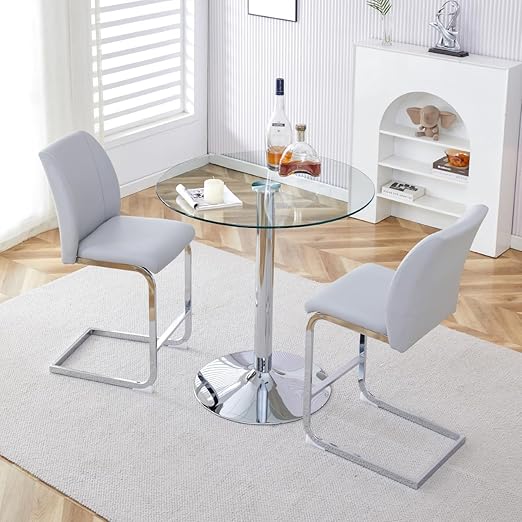 3-Piece Round Glass Counter Height Dining Set with Bar Stools