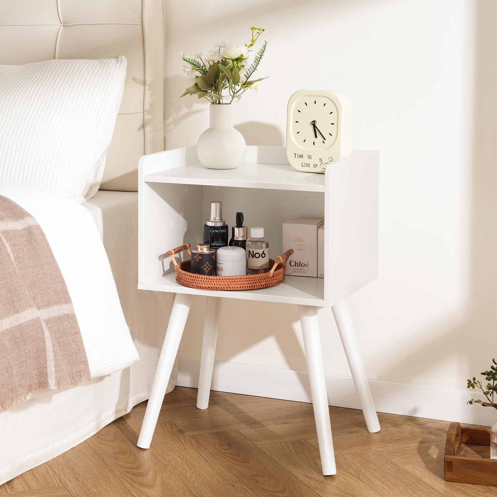 Mid-Century Modern Nightstand with Storage Shelf