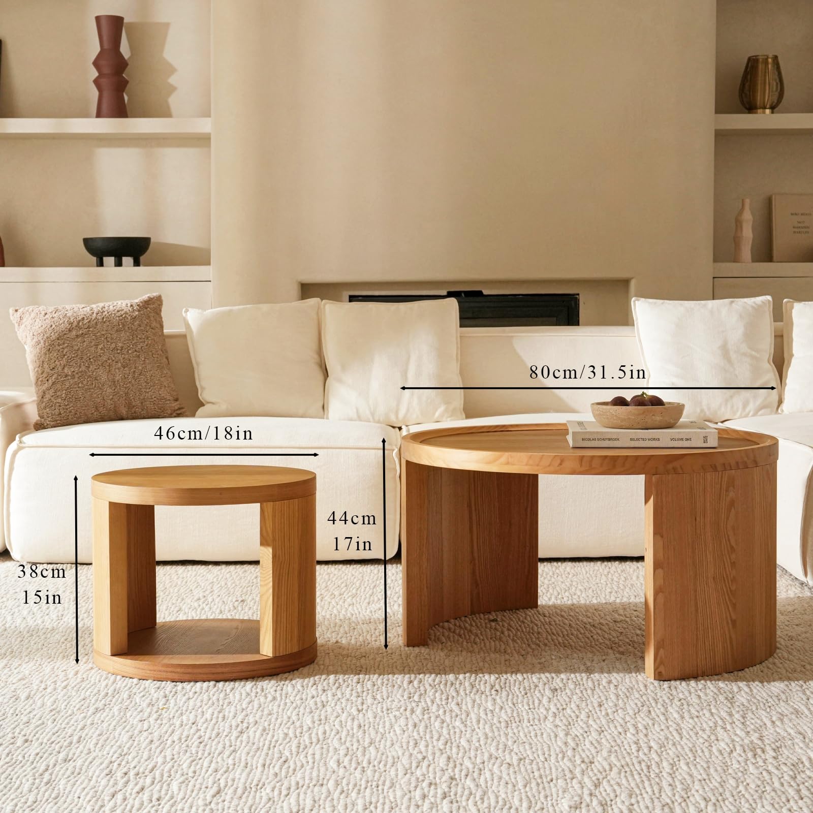 Round Nesting Coffee Table Set of 2 - Wood Look Top