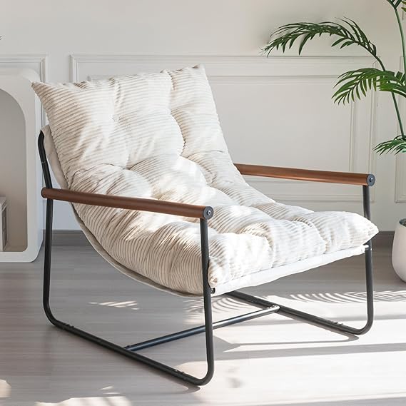 Modern Accent Chair with Wooden Armrests