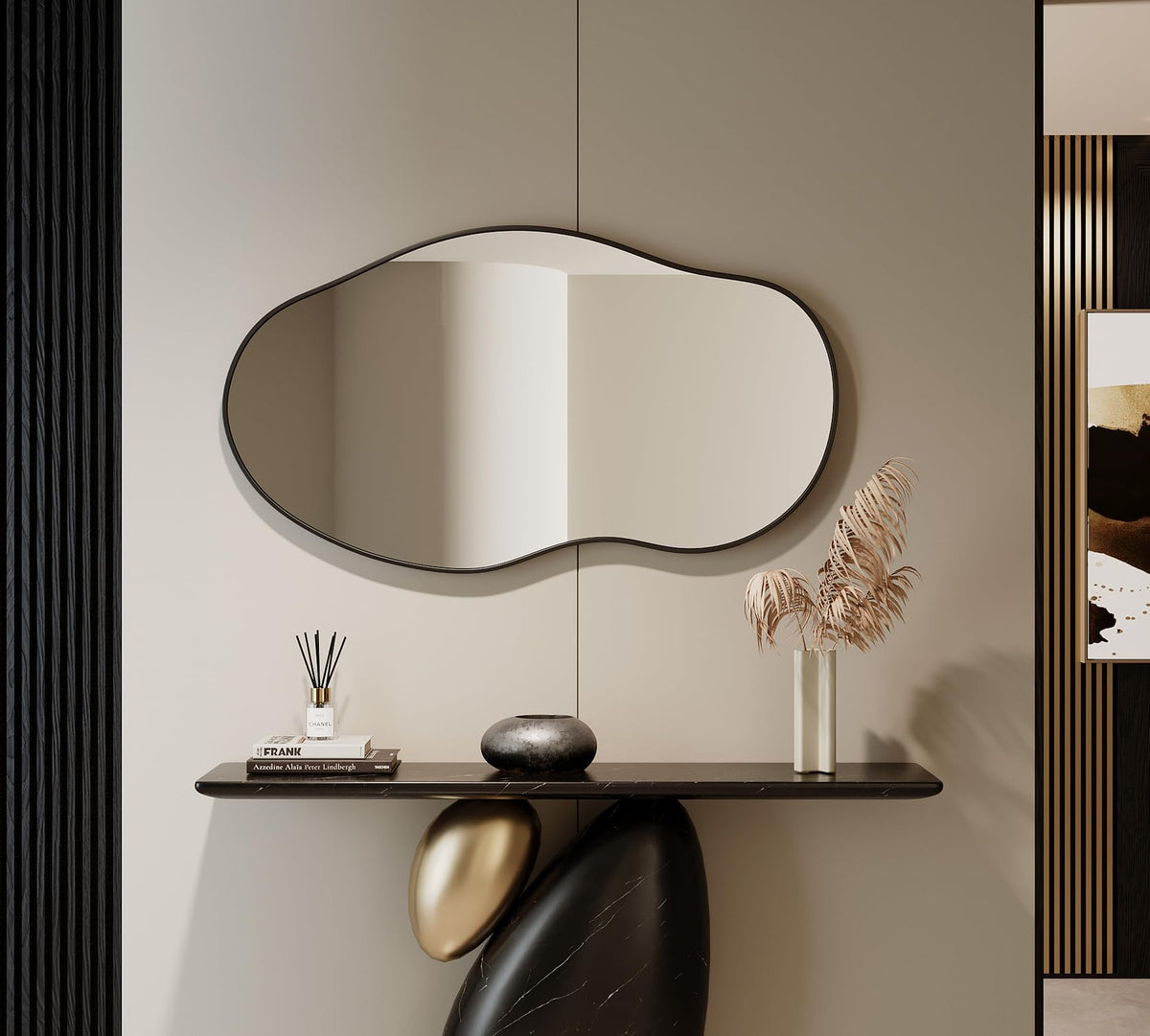 Wavy Wall Mirror 36x24 Irregular Decorative Alloy Framed Abstract Artistic Mirror