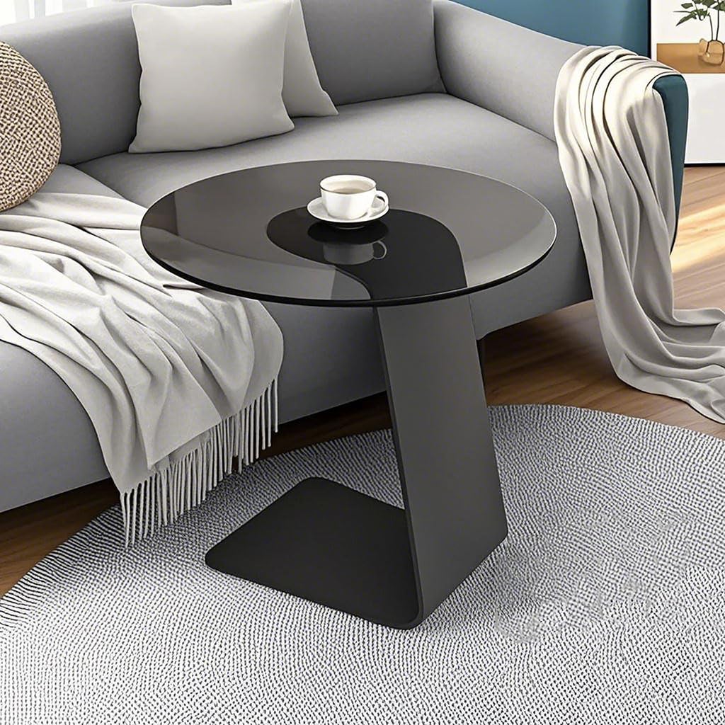 C-Shaped End Table with Tempered Glass Top