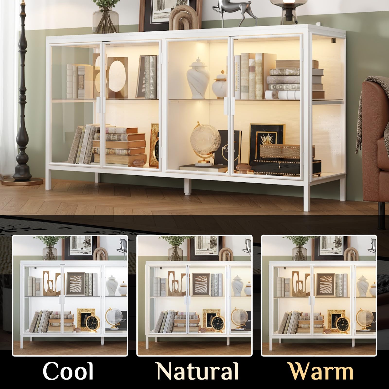 Display Cabinet with Glass Doors and LED Lights