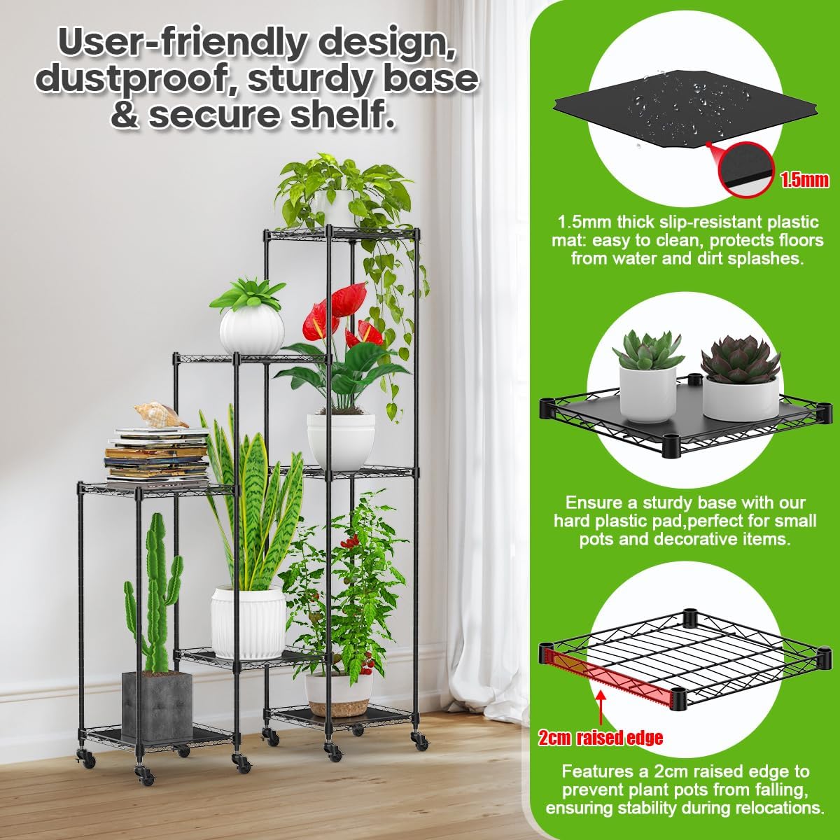 59 Inch Plant Stand with Wheels - 7 Tier Adjustable Metal Display Rack