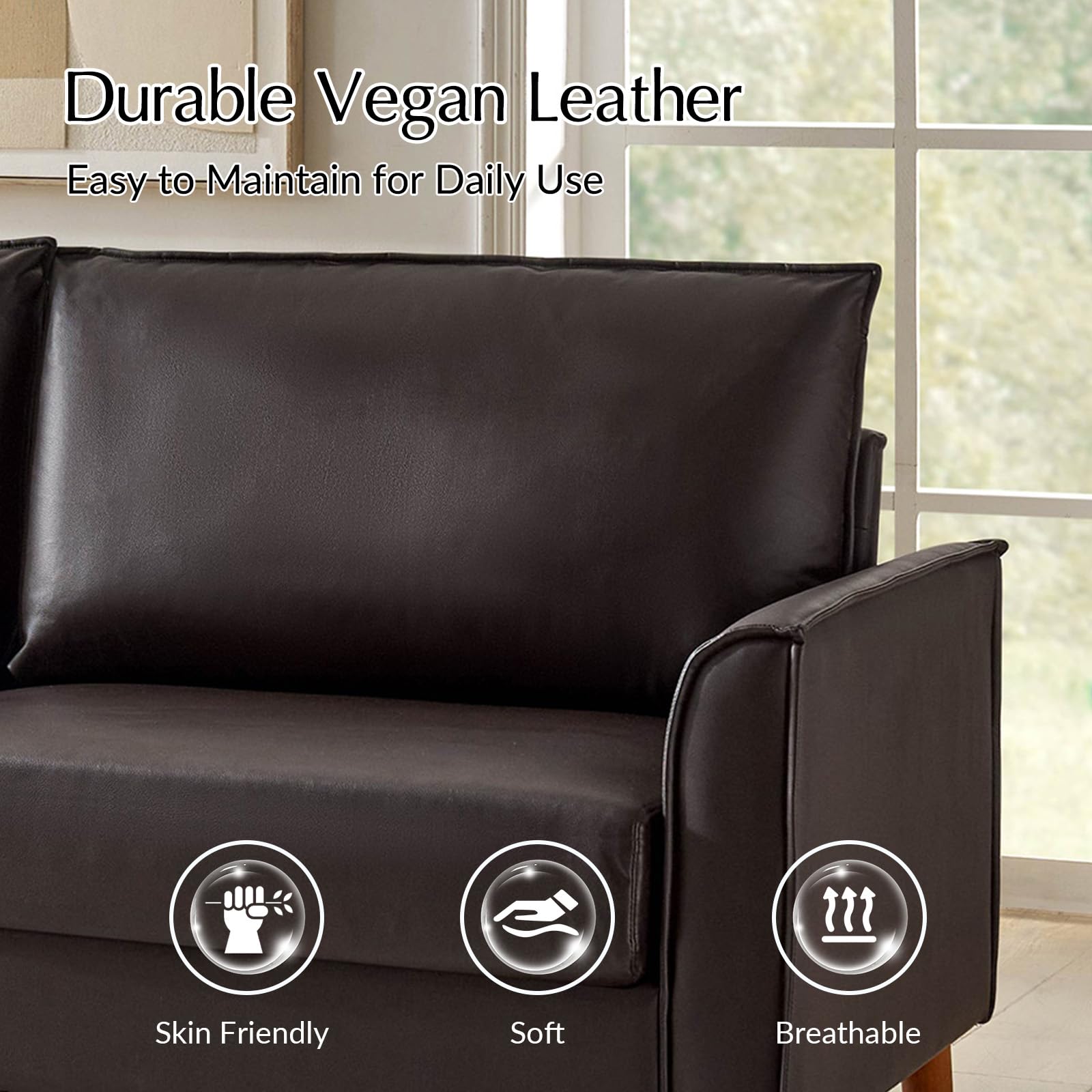 78.5" Mid-Century Faux Leather Sofa
