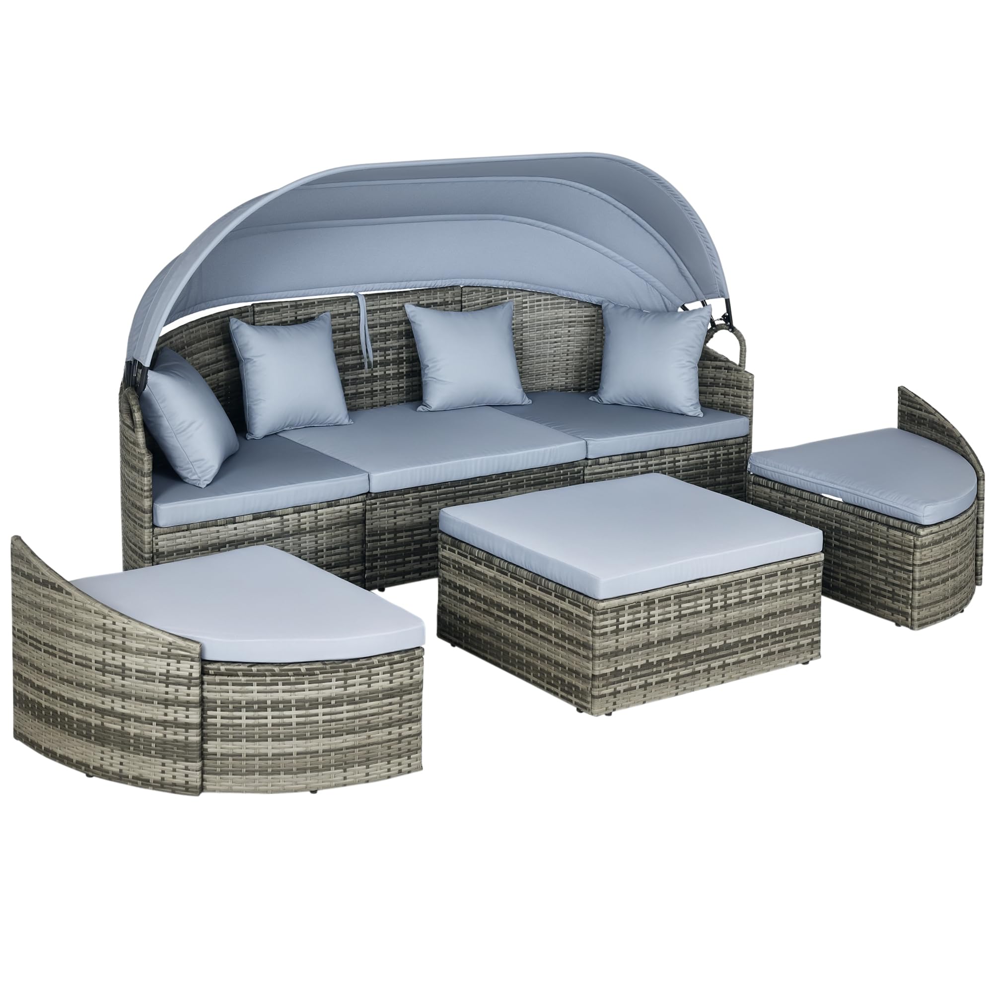 Convertible Round Rattan Daybed Set with Canopy