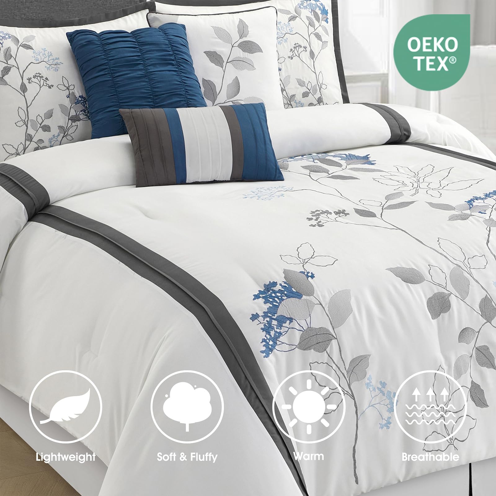 7-Piece California King Comforter Set with Floral Embroidery