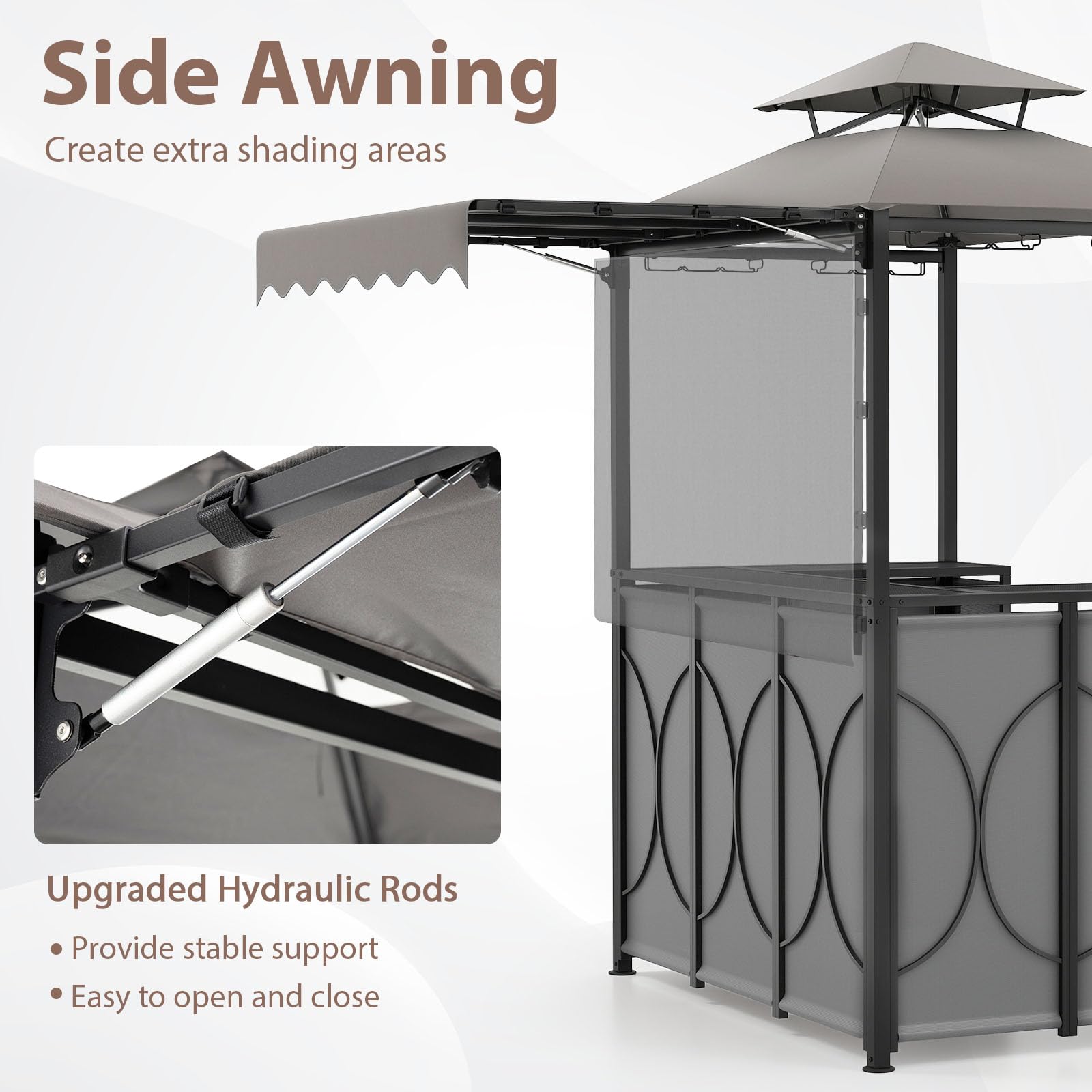 Grill Gazebo Bar Set with Awning and Foldable Stools