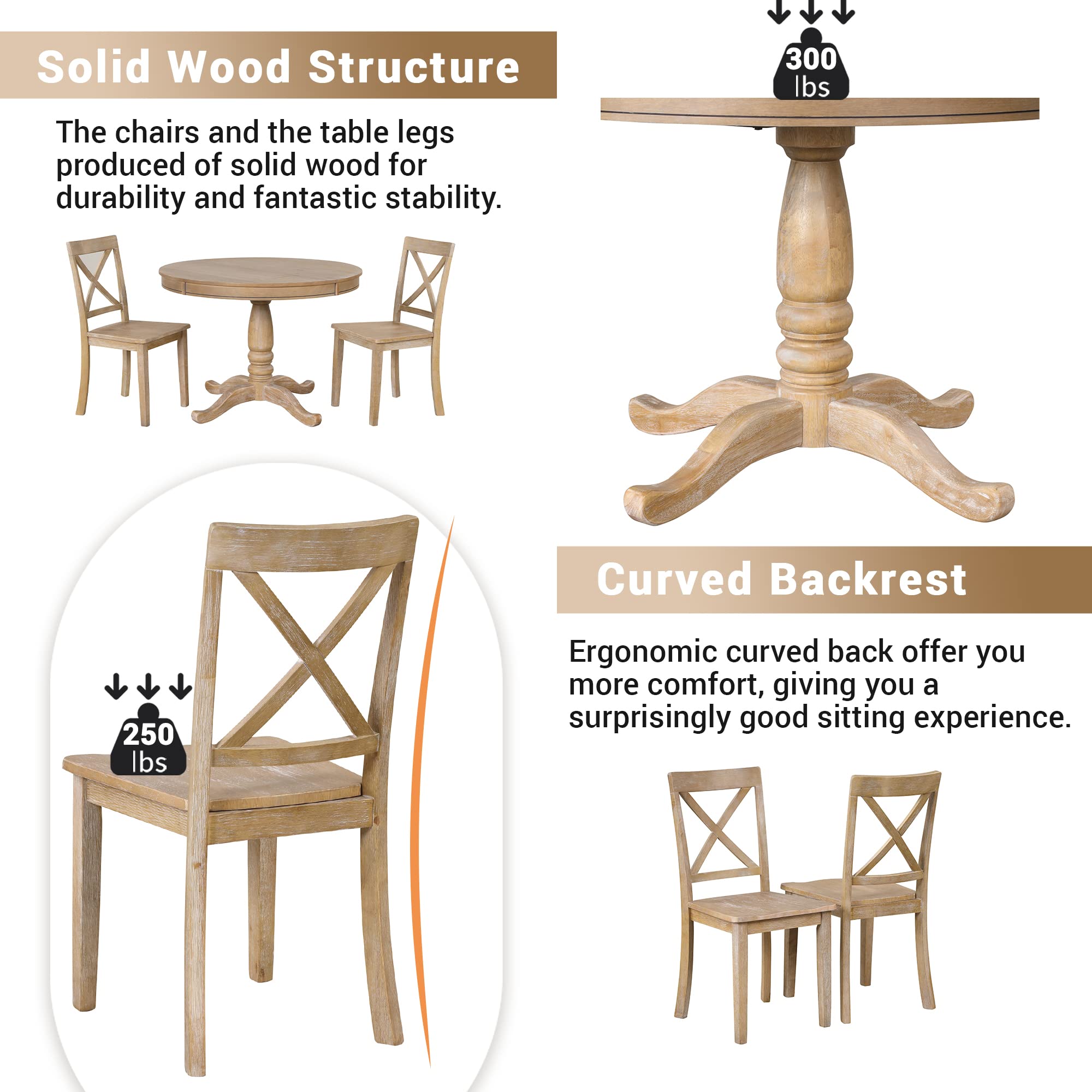 5-Piece Round Dining Table Set with 4 Chairs