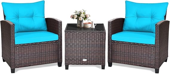 3 Piece Patio Furniture Set with Cushions