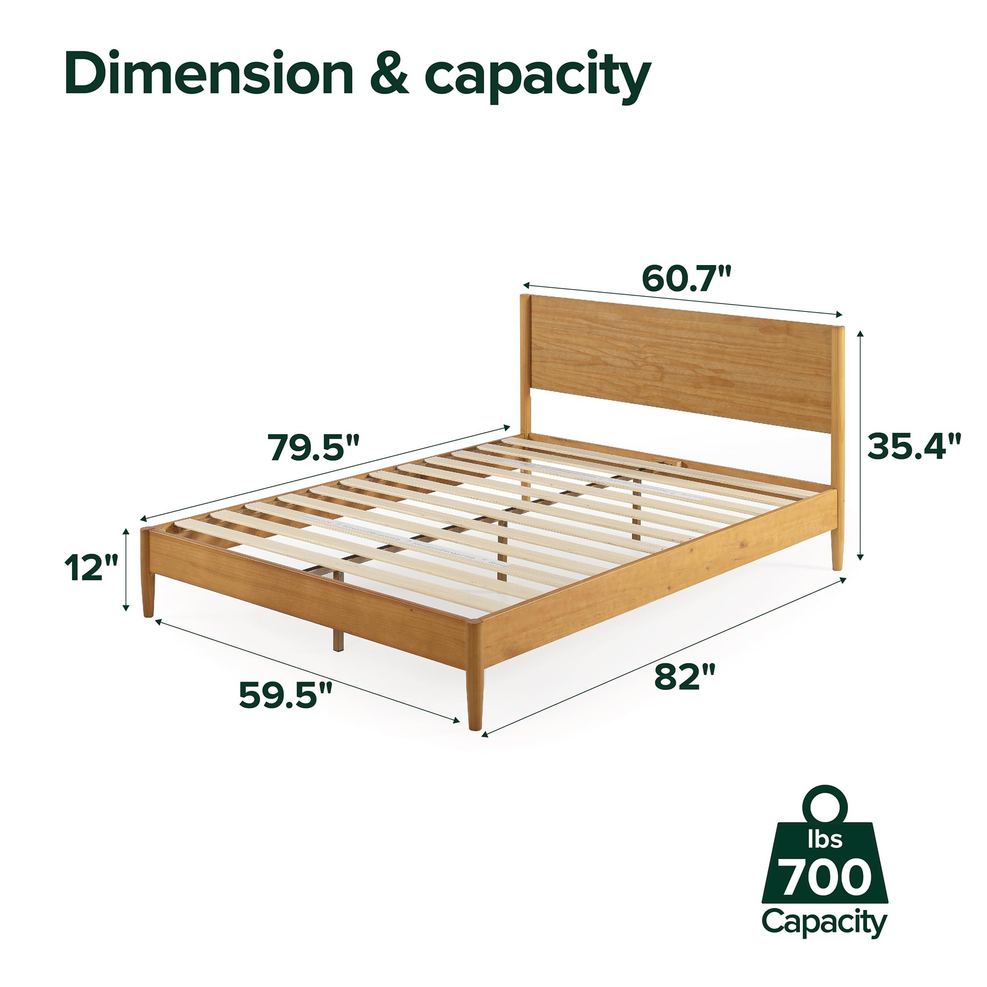 Mid Century Wood Platform Bed Frame Queen